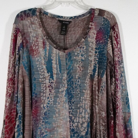 Ali Miles Knit Tunic Top Women's Plus Size 1X Multicolor Loose Fit Burnout - Picture 2 of 10
